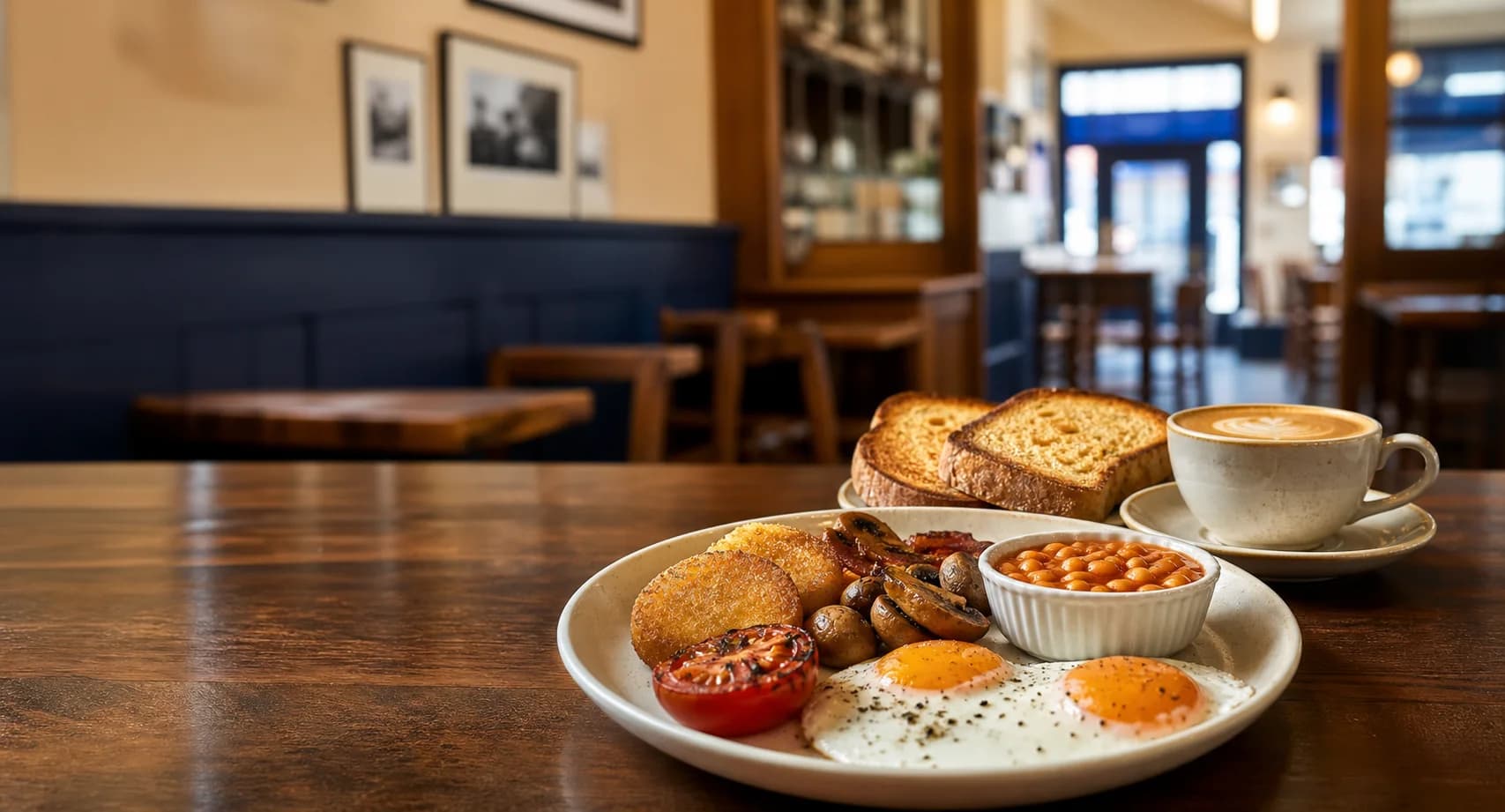 English Breakfast served at a café table