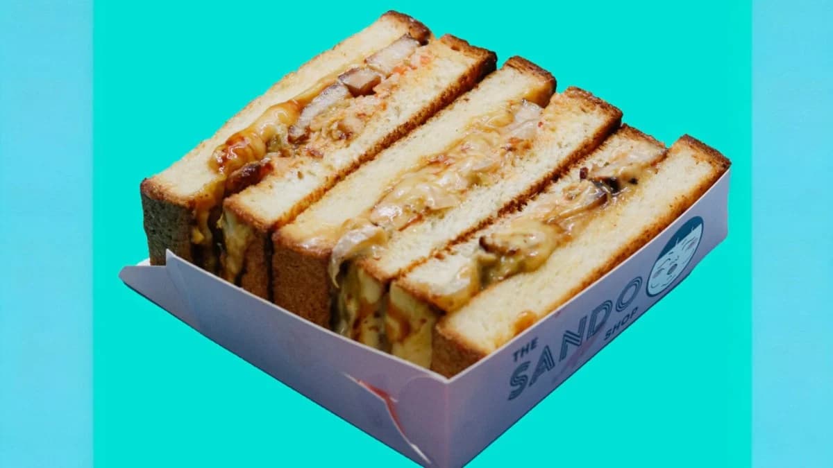 Pork belly sando in The Sando Shop branded tray