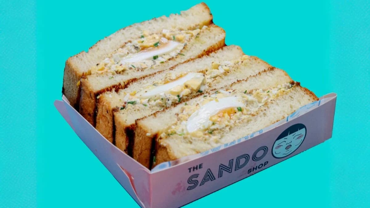 Tamago sando in The Sando Shop branded tray