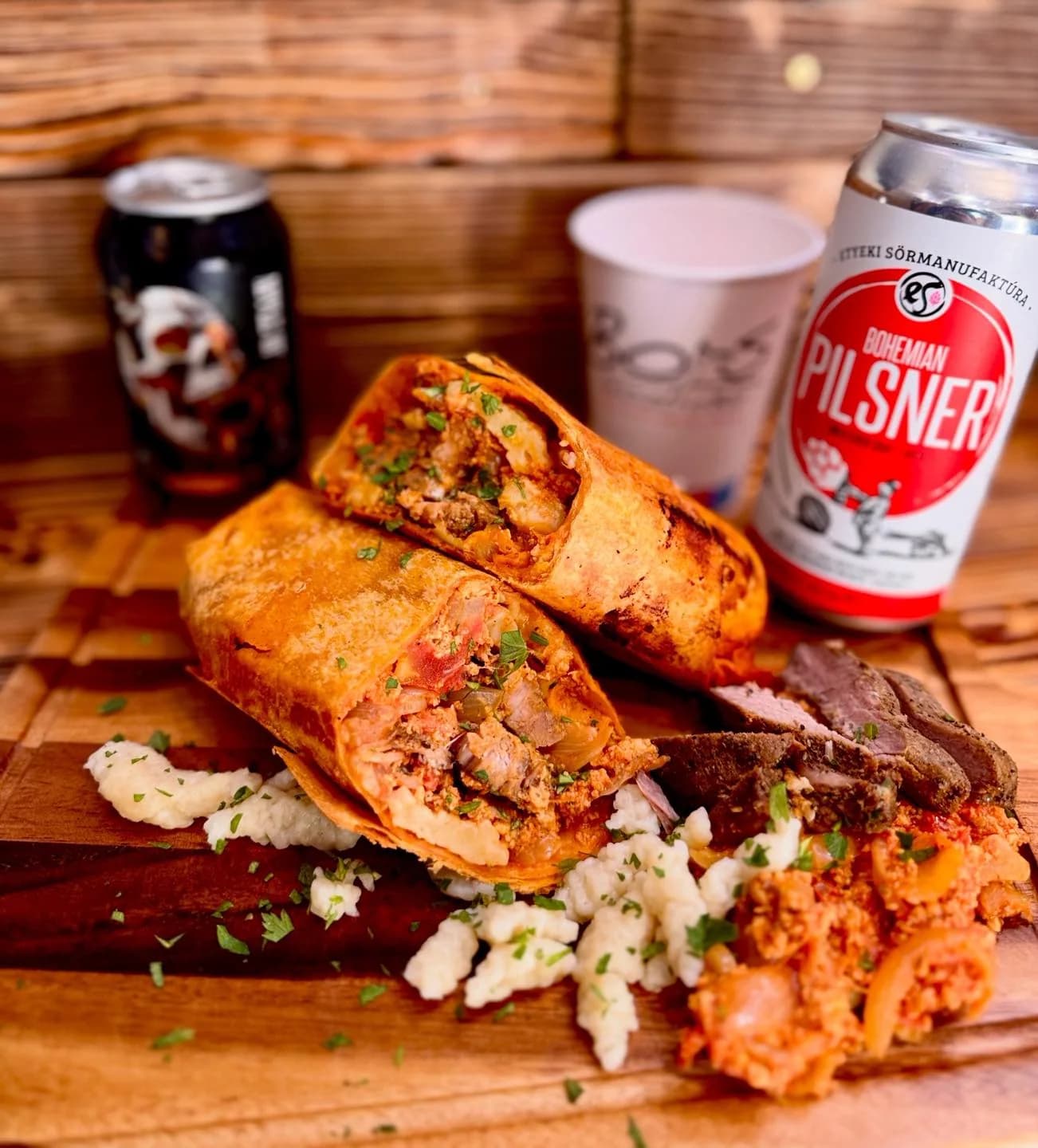 A colourful Bors wrap and Hungarian craft beer