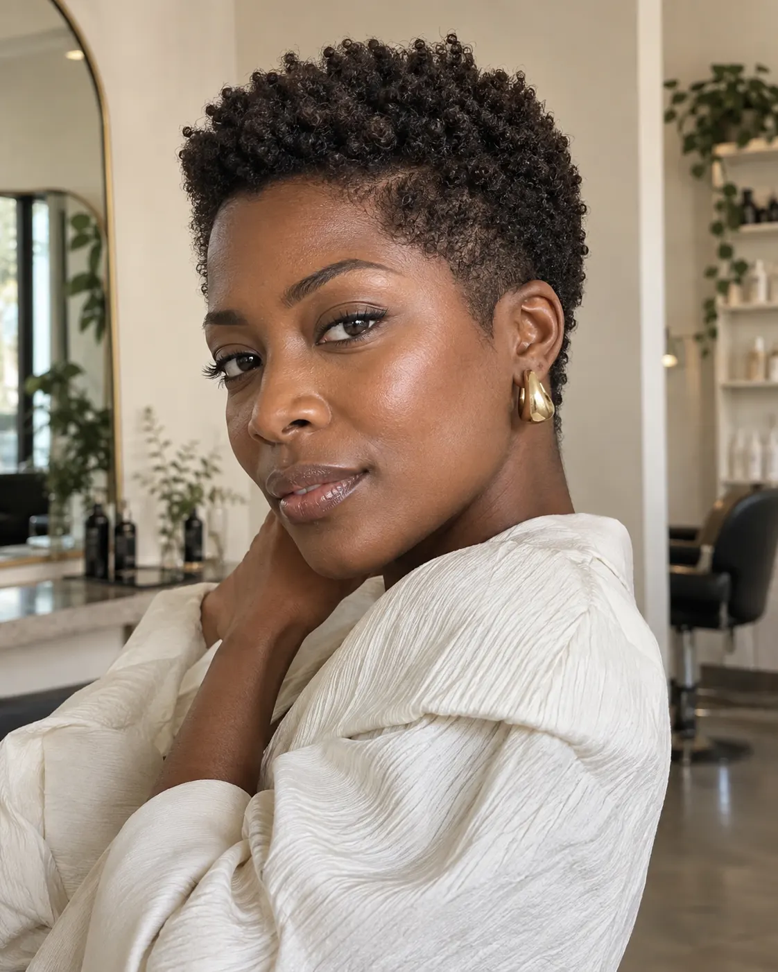 Illustrative salon haircut with warm, natural colour