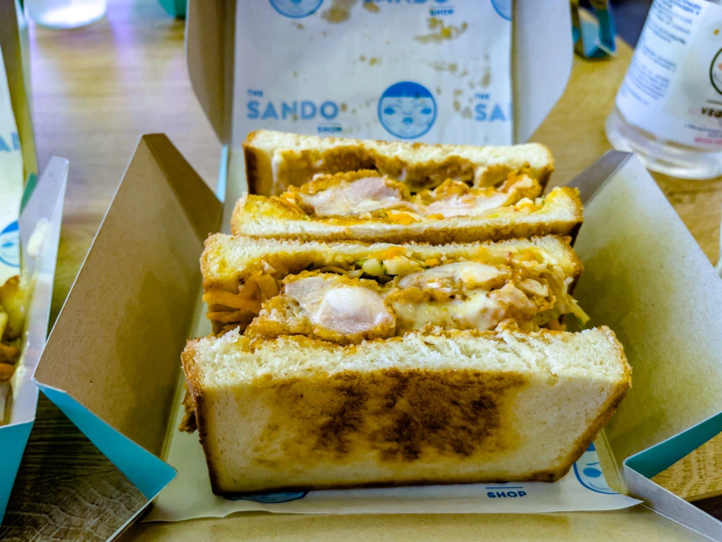 Chicken katsu sando served in original Sando Shop packaging