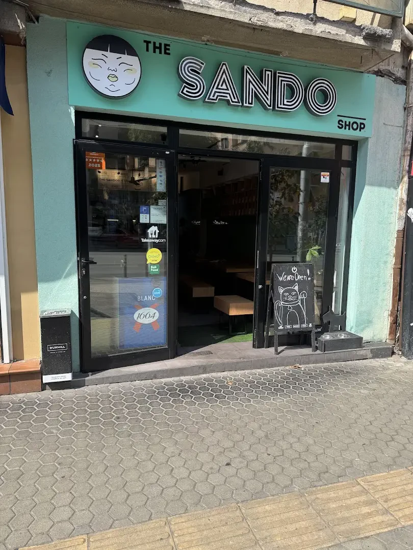 The mint-green Sando Shop storefront in Sofia
